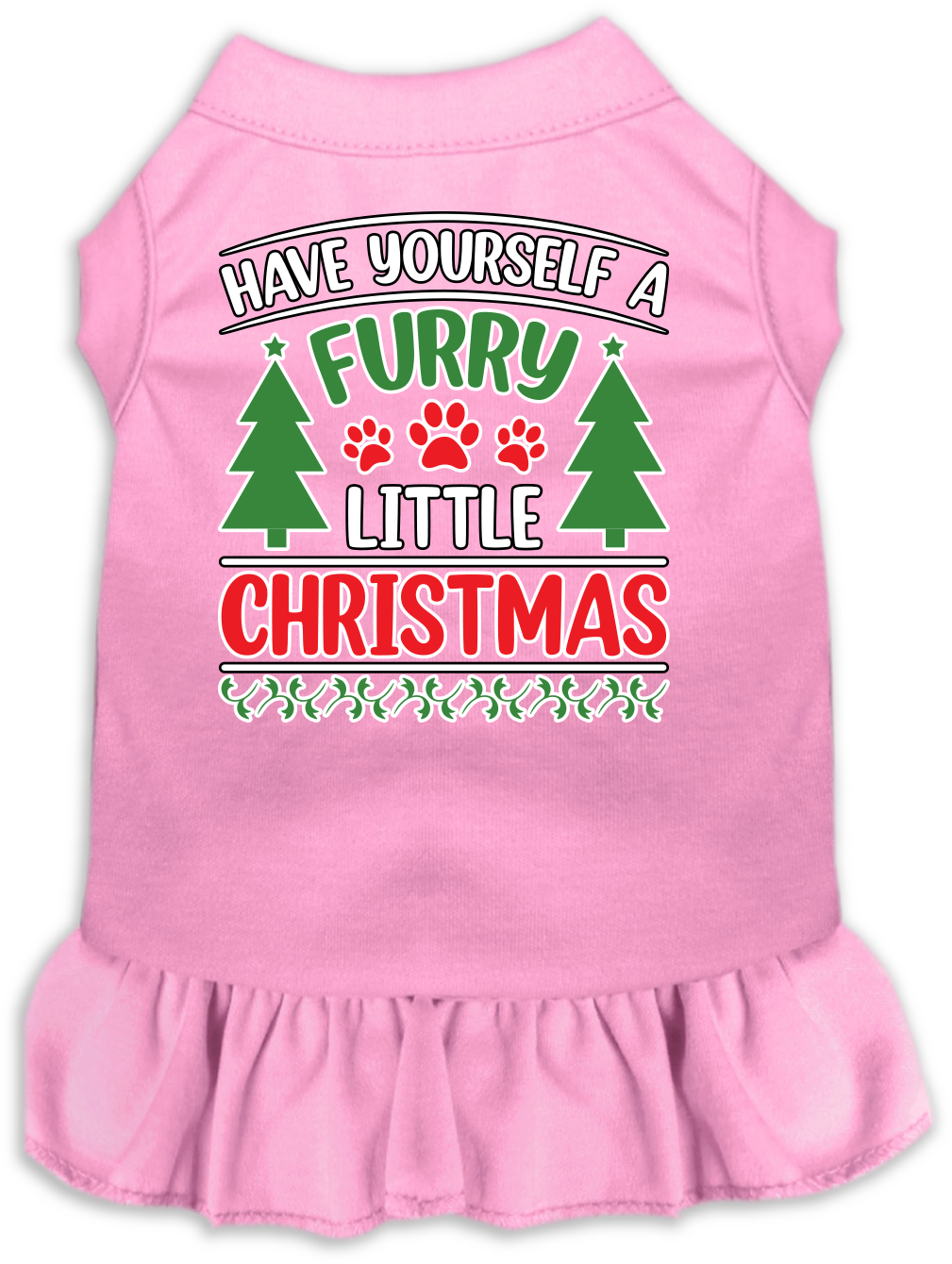 Furry Little Christmas Screen Print Dog Dress Light Pink Size XS